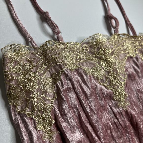 Crushed Velvet Lace Cami Pink Gold Trim Small Fairycore Coquette Romantic Top - Picture 7 of 11